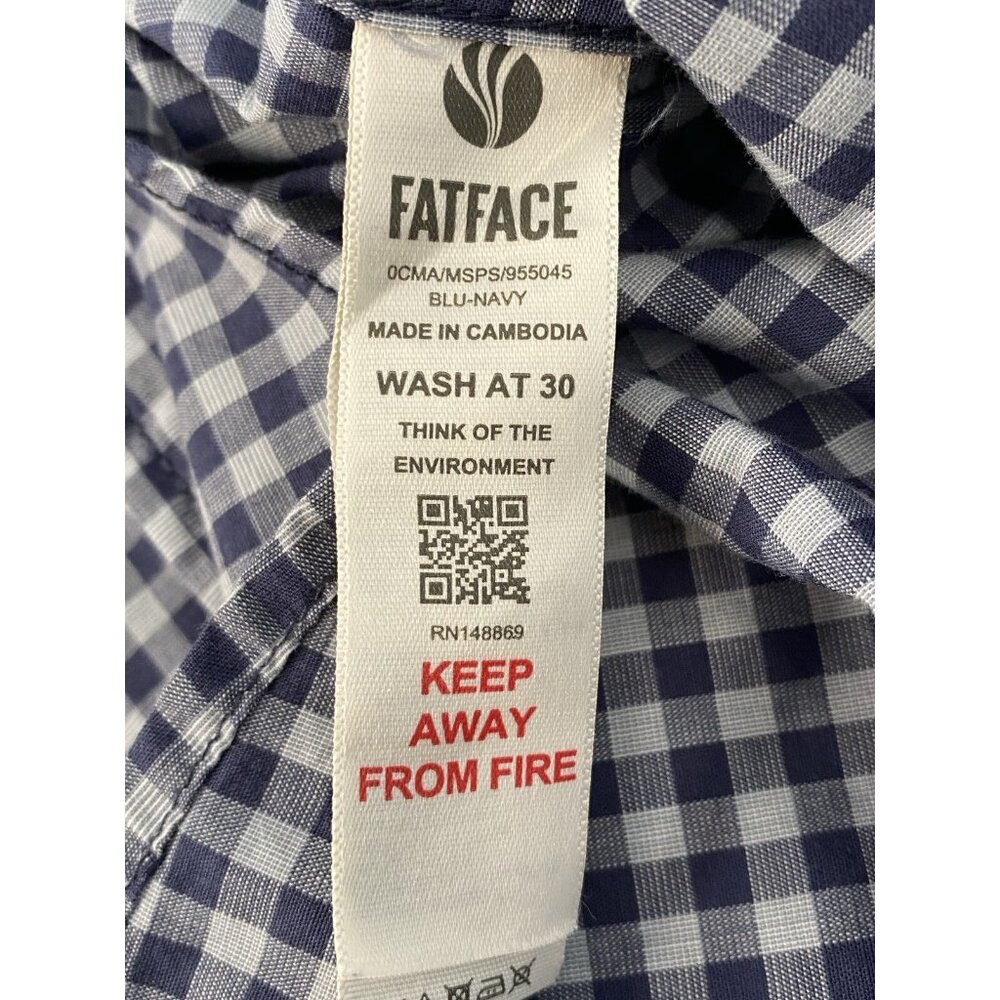 Fat Face Navy Blue Check Shirt Men’s Large Long Sleeve Button Up Slim Stretch - Picture 7 of 16